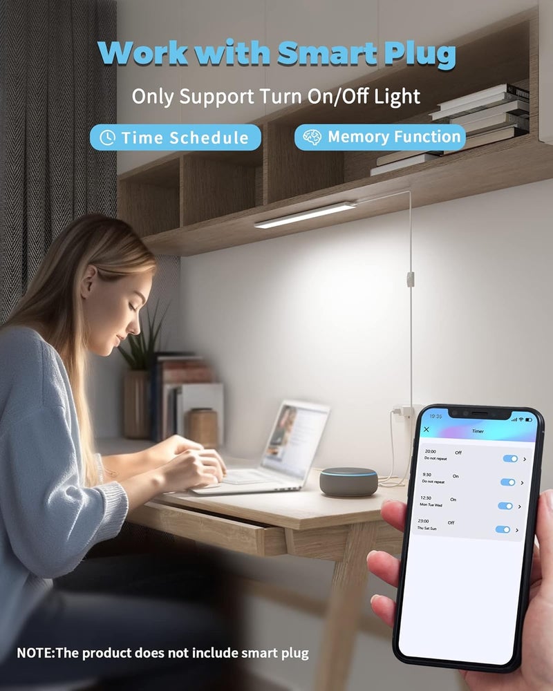 ASOCO Plug-in Under Cabinet Lighting, 16Inch LED Workbench Lights with Super Brighten 700Lumen and Dimmable 6000K Cool White, Memory Function Desk Lamp for Kitchen Sink/Desk/Workbench - Image 5